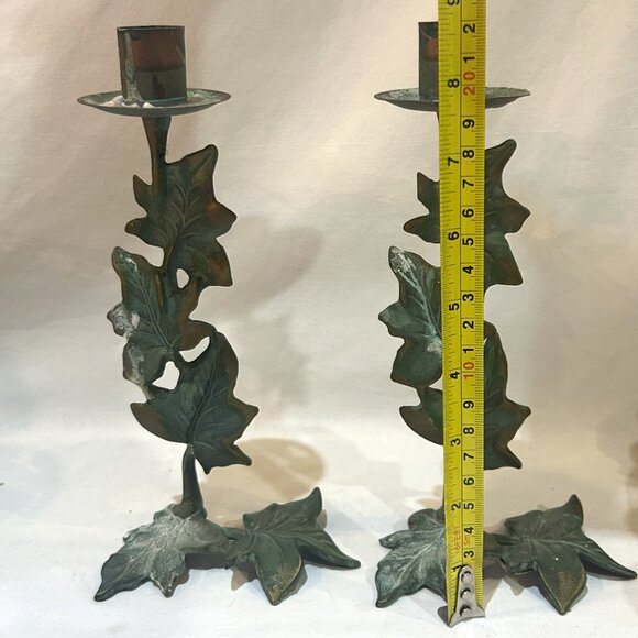 PartyLite Ivy Trellis Candlestick Holder Pair Brass Accents Green Patina - Picture 2 of 7